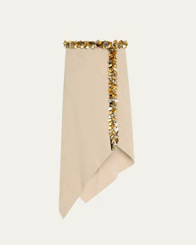 Diotima Darliston Sequined Handkerchief Midi Linen Skirt In Beige