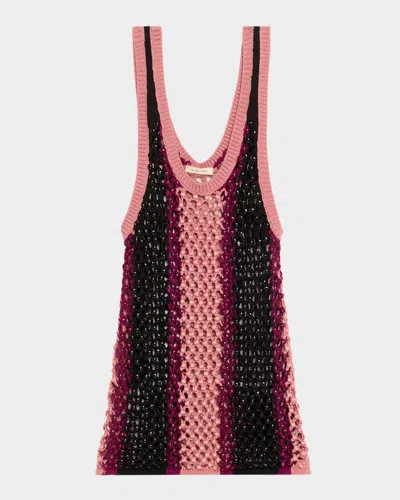 Diotima Dennis Striped Crystal Crochet Tank Top