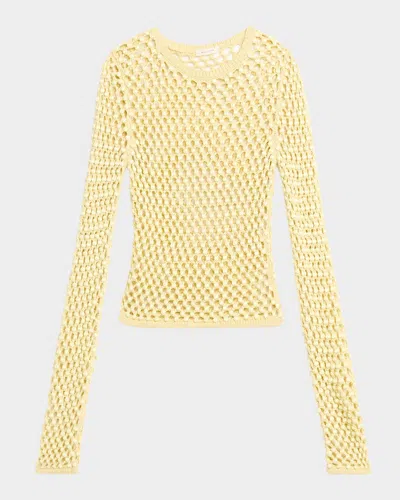 Diotima Enid Crystal Mesh Long-sleeve Top In Yellow