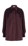Diotima Epaullette Embellished Silk Twill Shirt In Berry