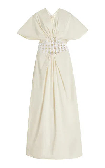 Diotima Exclusive Crochet-detailed Cotton Maxi Dress In Neutral