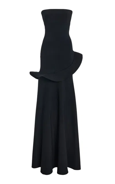 Diotima Flounce Crepe Knit Gown In Black