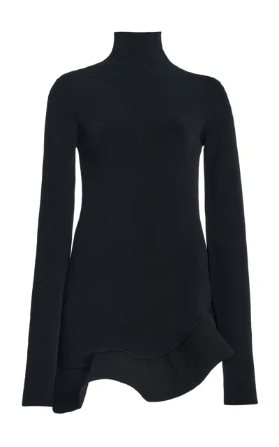 Diotima Flounce Crepe Knit Top In Black