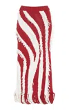 Diotima Fluvial Intarsia Roaring Cotton Pencil Skirt In Red