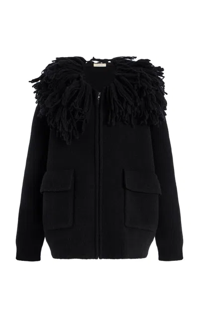 Diotima Fringed Merino Wool Bomber Jacket In Black