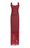 Diotima Gala Crystal Embellised Frindged Gown In Red