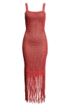 Diotima Gala Crystal Mesh Fringe Gown In Paprika