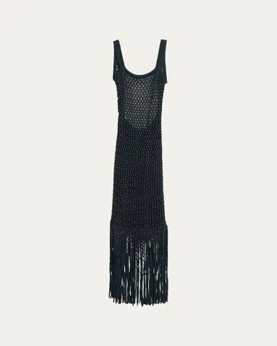 Diotima Gala Embellished Net Fringe Backless Gown In Black