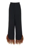 Diotima George Beaded-fringe Wool Trousers In Black