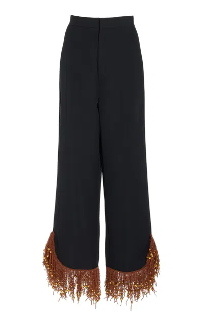 Diotima George Beaded-fringe Wool Trousers In Black
