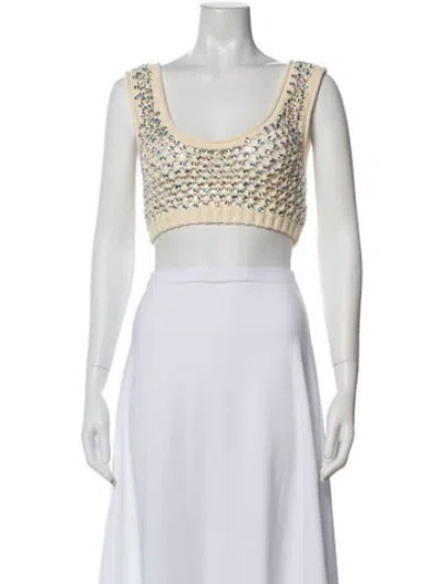 Pre-owned Diotima Graphic Print Scoop Neck Crop Top In White