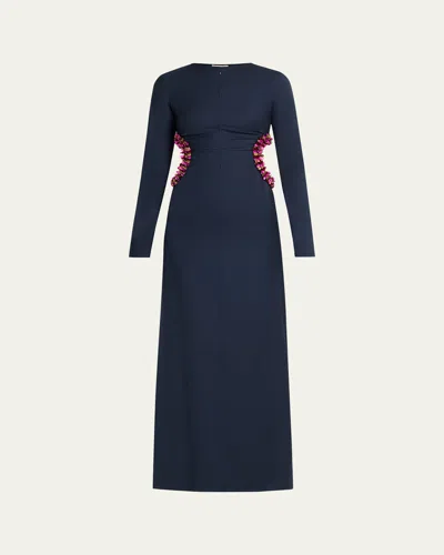 Diotima Helm Embellished Cutout Long-sleeve Maxi Dress In Blue