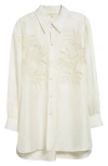 Diotima Lace Panel Silk Button-up Shirt In Off-white