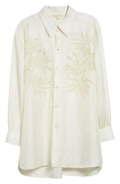 Diotima Lace Panel Silk Button-up Shirt In Off-white