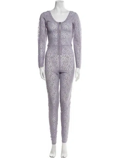 Pre-owned Diotima Lace Pattern Scoop Neck Jumpsuit In Purple