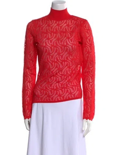 Pre-owned Diotima Lace Pattern Turtleneck Blouse In Red