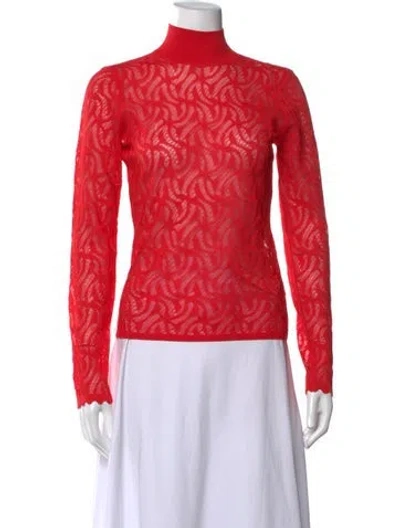Pre-owned Diotima Lace Pattern Turtleneck Blouse In Red