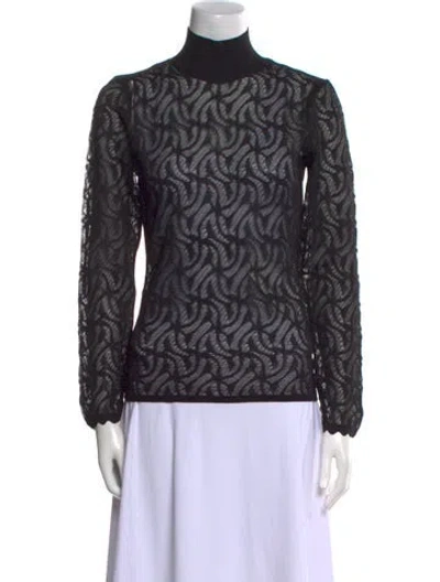 Pre-owned Diotima Lace Pattern Turtleneck Top W/ Tags In Black