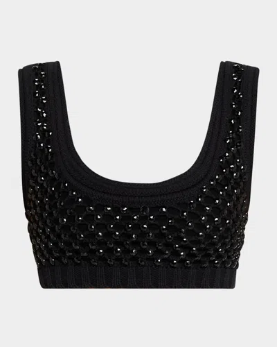Diotima Lady Cropped Crystal-embellished Crocheted Cotton-blend Top In Black