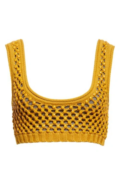 Diotima Lady Crystal Mesh Crochet Bralette In Mustard