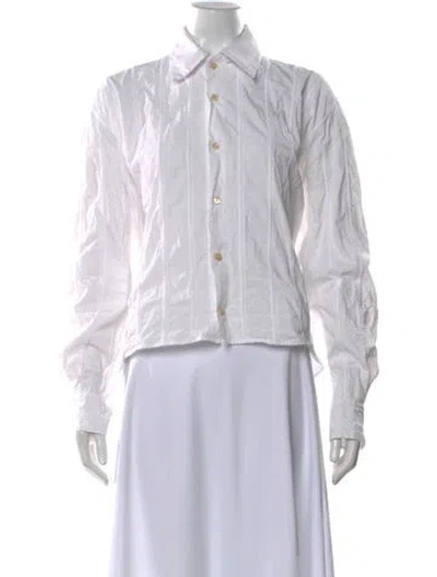 Pre-owned Diotima Long Sleeve Button-up Top In White