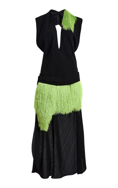 Diotima Marinaia Fringe Detail Midi Dress In Black