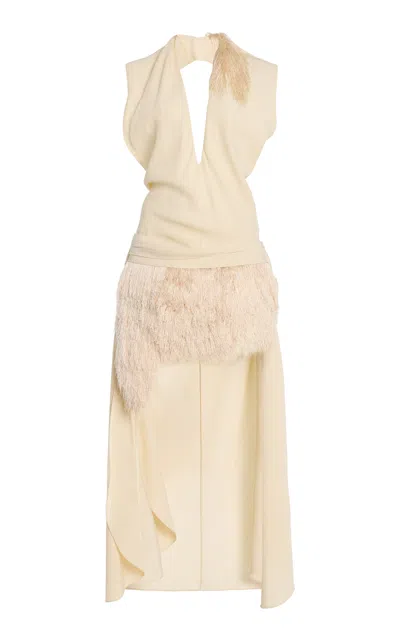 Diotima Marinaia Fringe Detail Midi Dress In Neutral