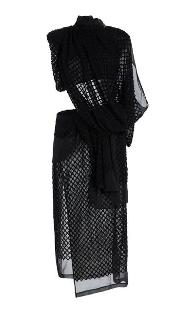 Diotima Mayor Embroidered Silk Chiffon Midi Dress In Black