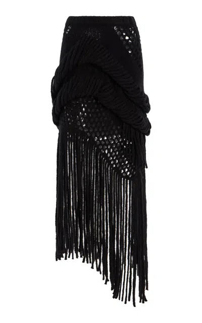 Diotima Medusa Fringed Merino Wool Midi Skirt In Black