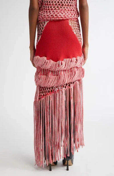 Diotima Medusa Loop & Fringe Crochet Midi Skirt In Hibiscus-white