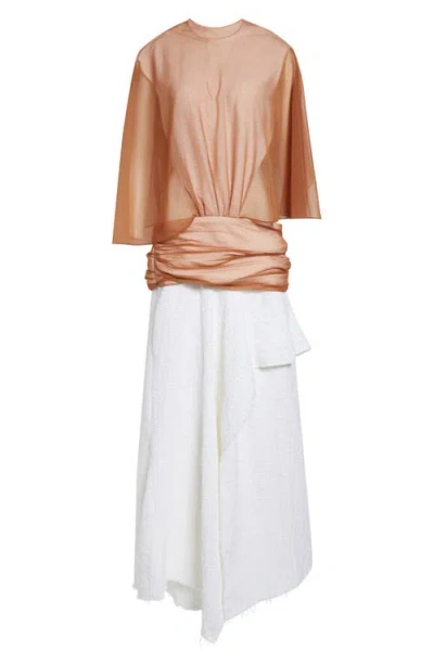 Diotima Mixed Media Cape Dress In White