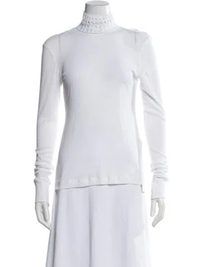 Pre-owned Diotima Mock Neck Long Sleeve Top In White