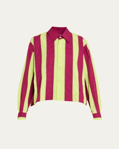 Diotima Mossman Stripe Embroidered Button-down Shirt In Magenta