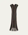 Diotima Neale Open-knit Stripe Maxi Dress In Slate