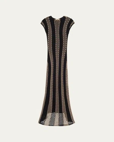 Diotima Neale Open-knit Stripe Maxi Dress In Slate