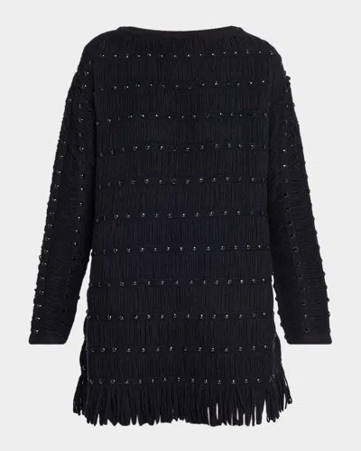 Diotima Notte Crystal Fringed Knit Mini Dress In Blue