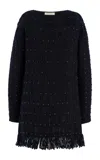 Diotima Notte Embellished Merino Wool-nylon Mini Dress In Navy
