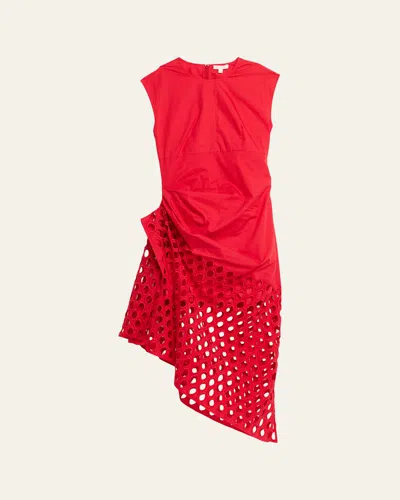 Diotima Notting Broderie Anglaise Asymmetric Draped Midi Dress In Red