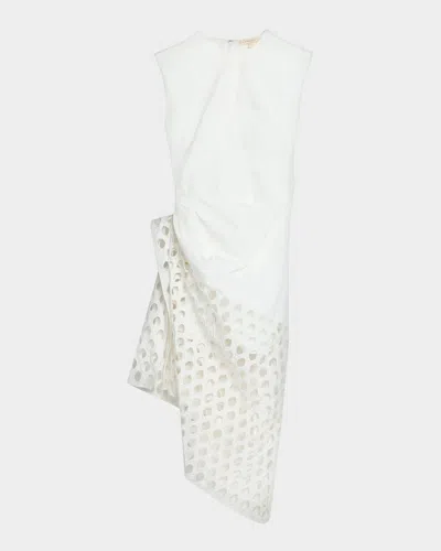 Diotima Notting Broderie Anglaise Asymmetric Draped Midi Dress In White