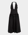 Diotima Nuit Embellished Plunging Halter Drop-waist Gown In Black