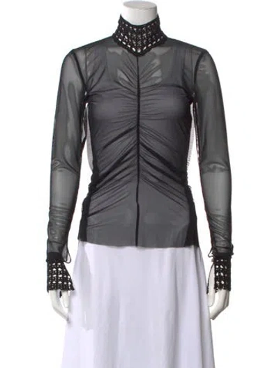Pre-owned Diotima Nylon Mock Neck Top In Black