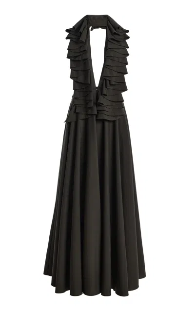 Diotima Origami Wool Gown In Black