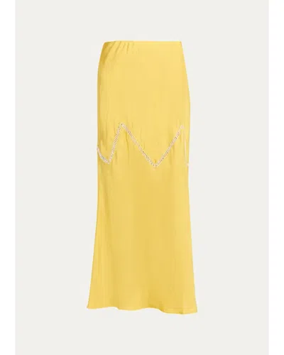 Diotima Orisha Lattice-inset Silk Maxi Skirt In Cadmium Yellow