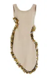Diotima Paillette-embellished Oyster Burlap Cutout Dress In Nude
