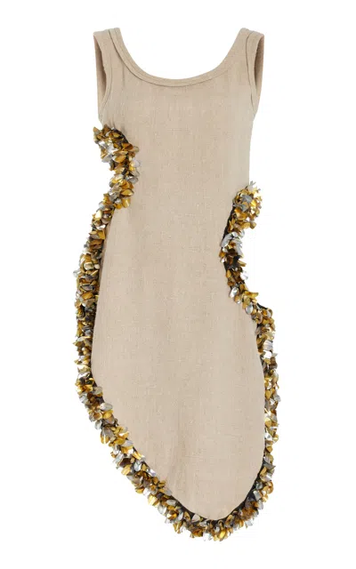 Diotima Paillette-embellished Oyster Burlap Cutout Dress In Nude