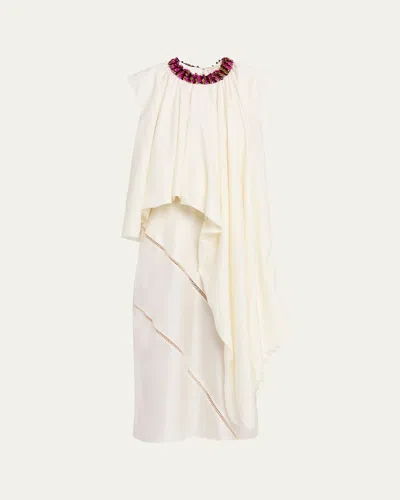 Diotima Parade Embellished Asymmetric Drape Sleeveless Top In White