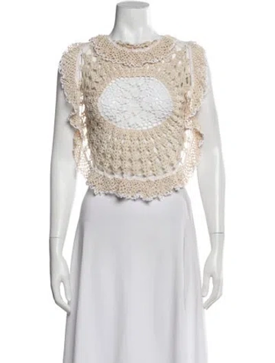 Pre-owned Diotima Patterned Crew Neck Top In White