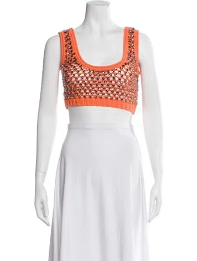 Pre-owned Diotima Patterned Scoop Neck Crop Top In Orange