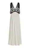 Diotima Pavona Crochet-trimmed Crepe Maxi Dress In Black,white