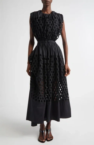 Diotima Peplos Cotton Eyelet Dress In Black